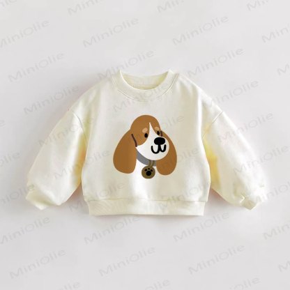 Felpa color crema per neonati e bambini piccoli con cucciolo dei cartoni animati - Crema - 3-5T - image 1
