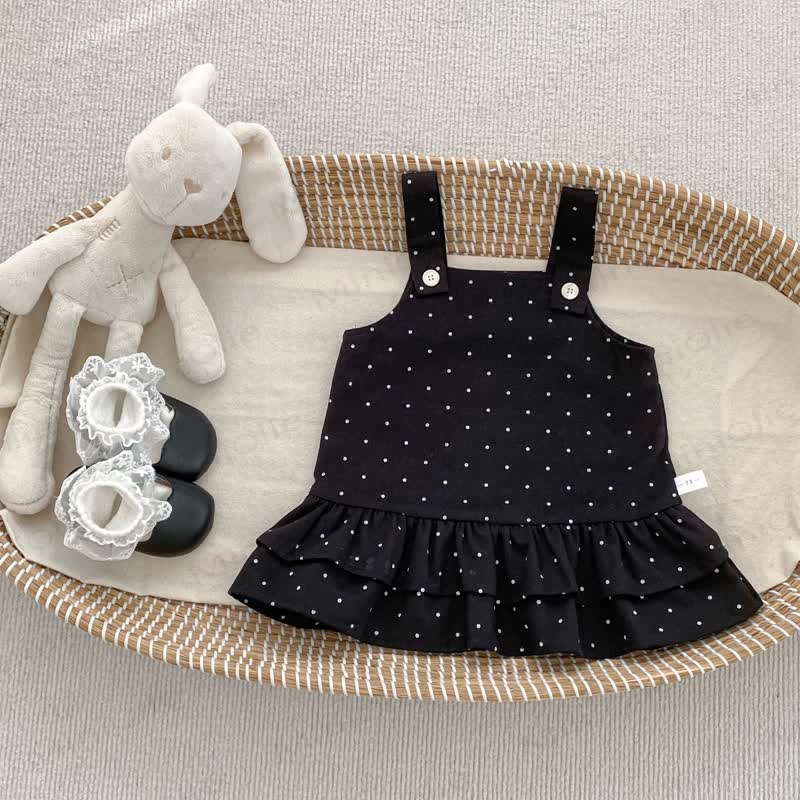Vestitino a salopette a pois e camicetta di pizzo per bambina - Nero - 4-5T - image 2