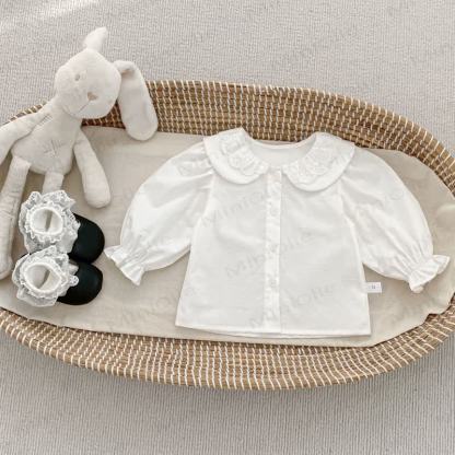 Vestitino a salopette a pois e camicetta di pizzo per bambina - Bianco - 4-5T - image 3