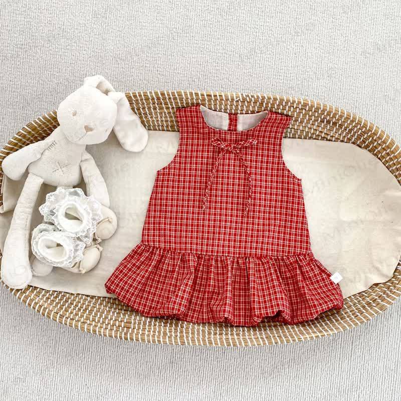 Vestitino a quadretti con fiocco e camicetta bianca per bambina - Abito rosso - 4-5T - image 6