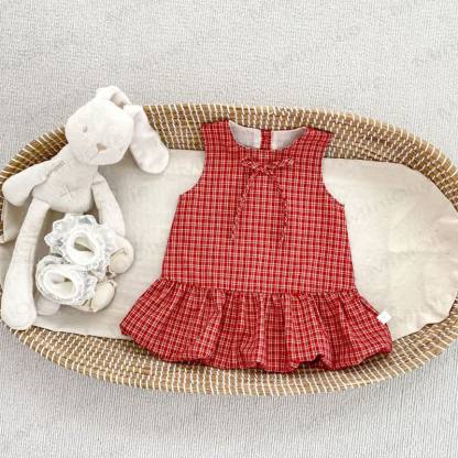 Vestitino a quadretti con fiocco e camicetta bianca per bambina - Abito rosso - 4-5T - image 6