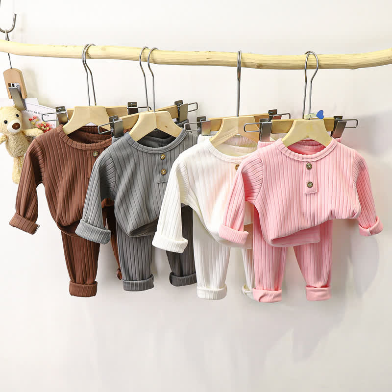 Completo pigiama a due pezzi Henley a coste per bambini - image 1