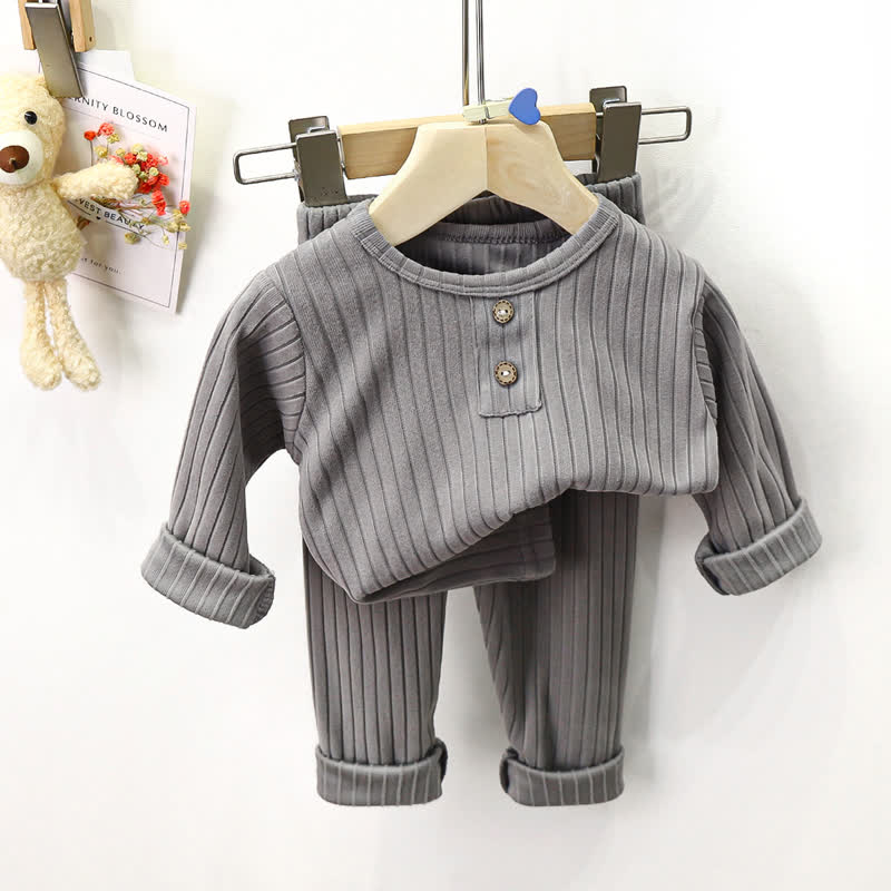 Completo pigiama a due pezzi Henley a coste per bambini - Grigio - 8-9T - image 2