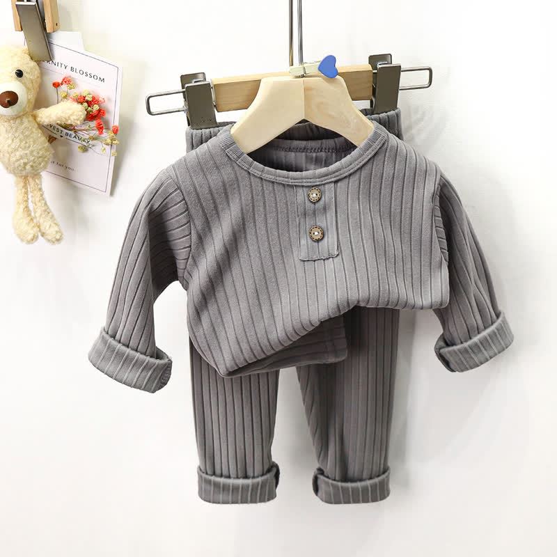 Completo pigiama a due pezzi Henley a coste per bambini - Grigio - 8-9T - image 2