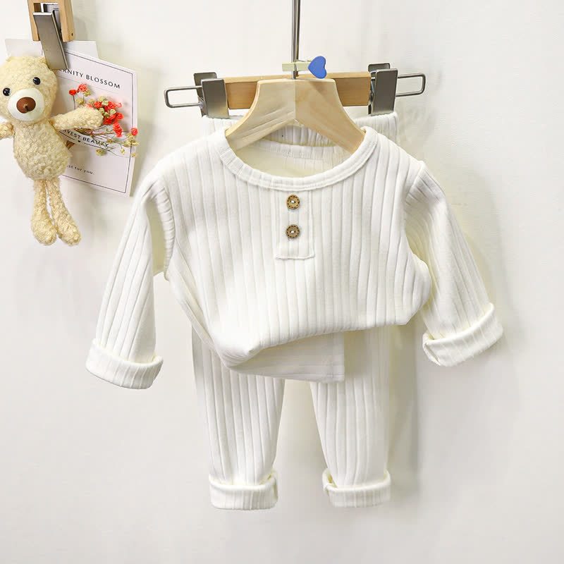 Completo pigiama a due pezzi Henley a coste per bambini - Bianco - 8-9T - image 5
