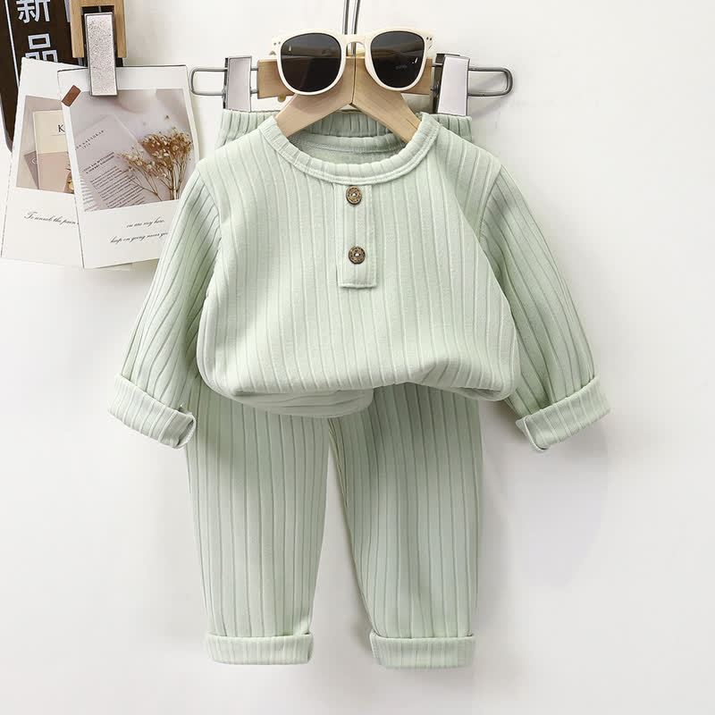 Completo pigiama a due pezzi Henley a coste per bambini - Verde - 8-9T - image 6