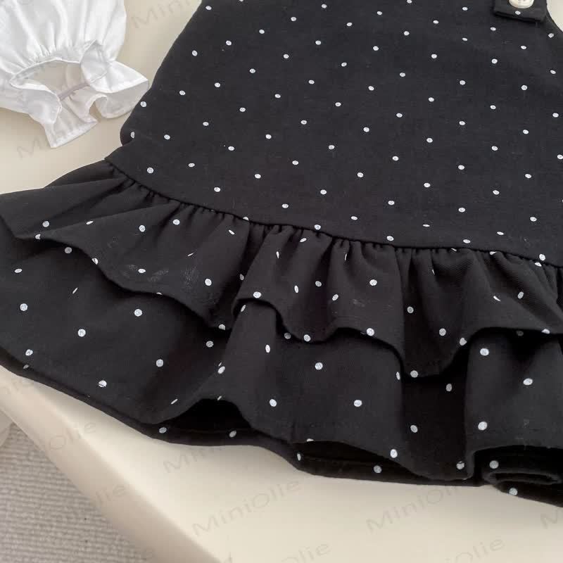 Vestitino a salopette a pois e camicetta di pizzo per bambina - image 7