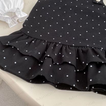 Vestitino a salopette a pois e camicetta di pizzo per bambina - image 7