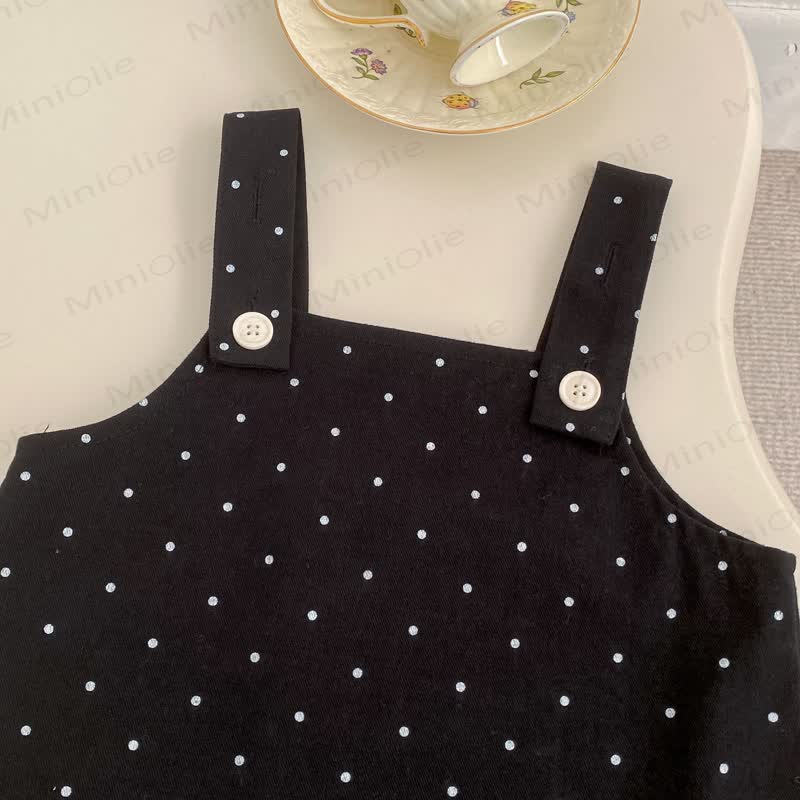 Vestitino a salopette a pois e camicetta di pizzo per bambina - image 6