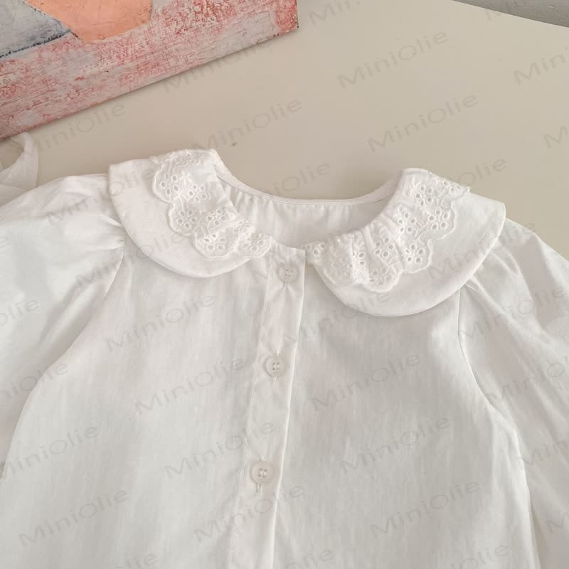 Vestitino a salopette a pois e camicetta di pizzo per bambina - image 9
