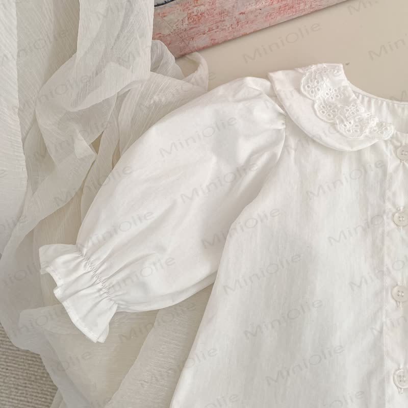 Vestitino a salopette a pois e camicetta di pizzo per bambina - image 10