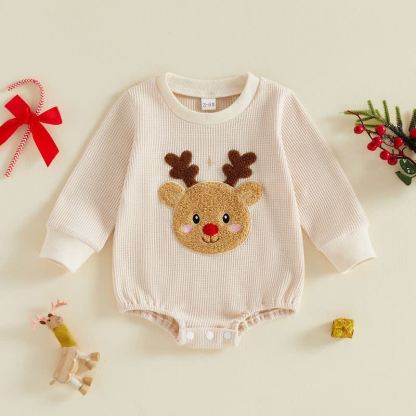 Body a nido d'ape con motivo renna neonata - Beige - 12-18 mesi - image 1