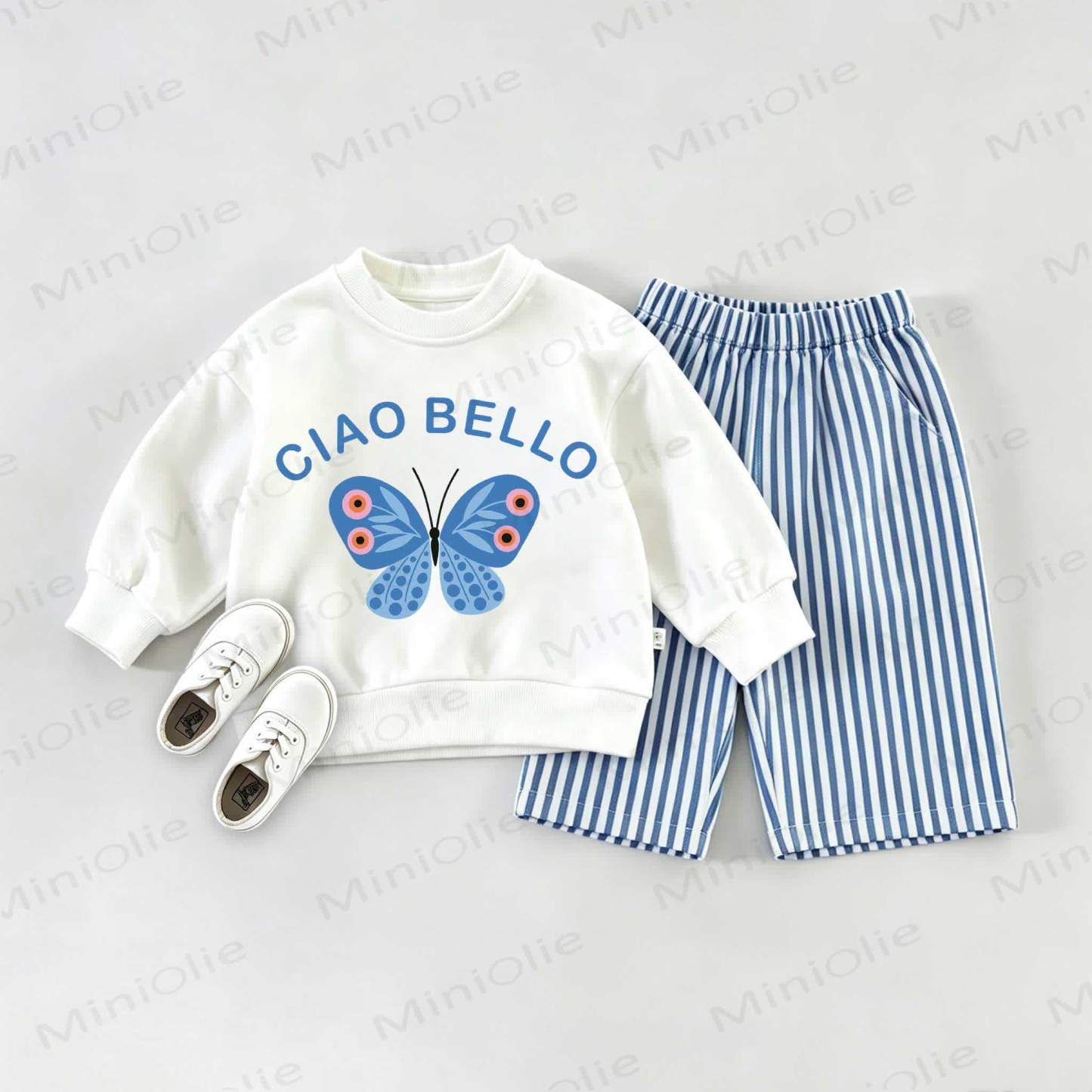 Completo felpa per neonati CIAO BELLO, composto da 2 pezzi - Bianco e Blu - 2-3T - image 1