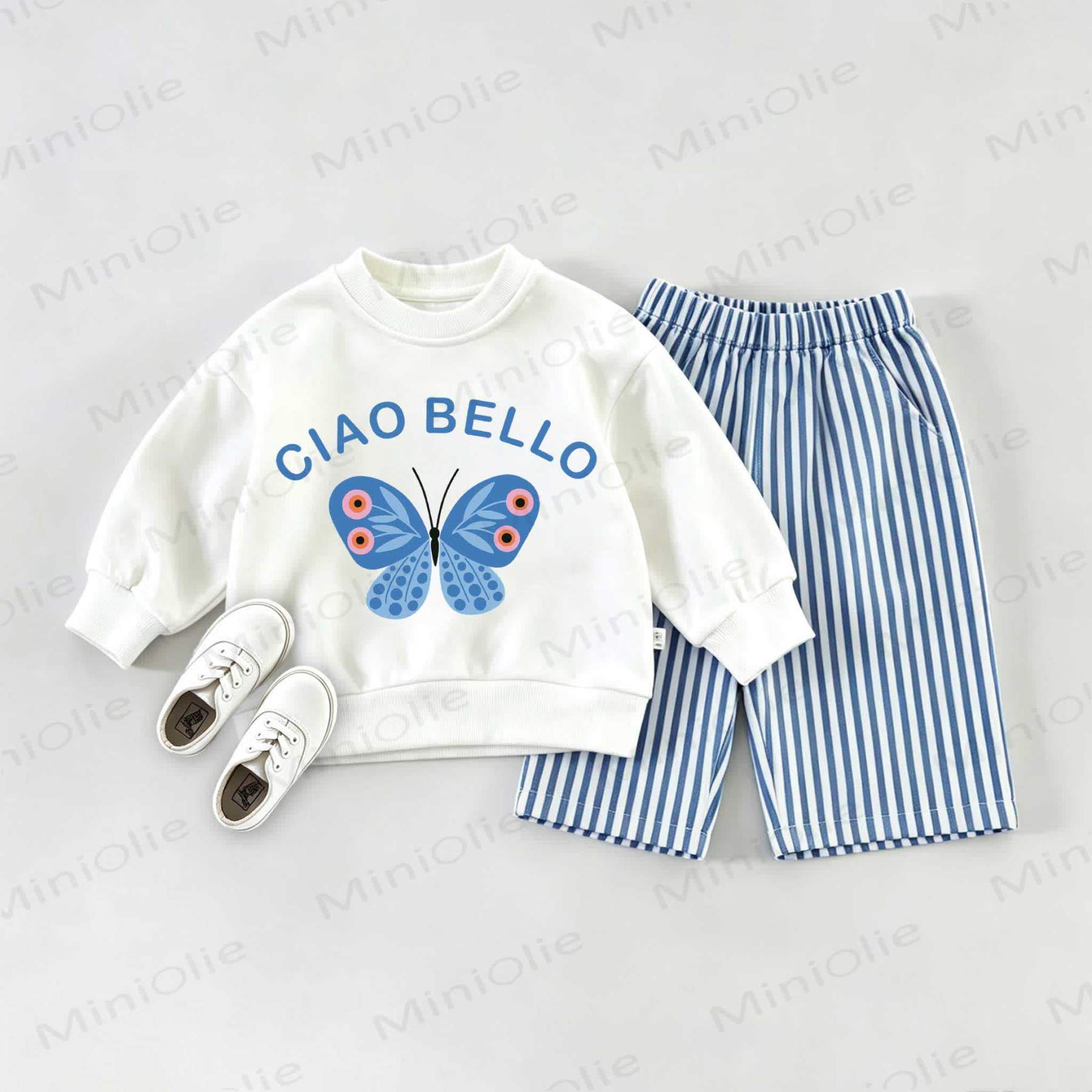 Completo felpa per neonati CIAO BELLO, composto da 2 pezzi - Bianco e Blu - 2-3T - image 1