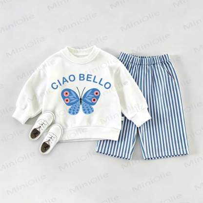 Completo felpa per neonati CIAO BELLO, composto da 2 pezzi - Bianco e Blu - 2-3T - image 1