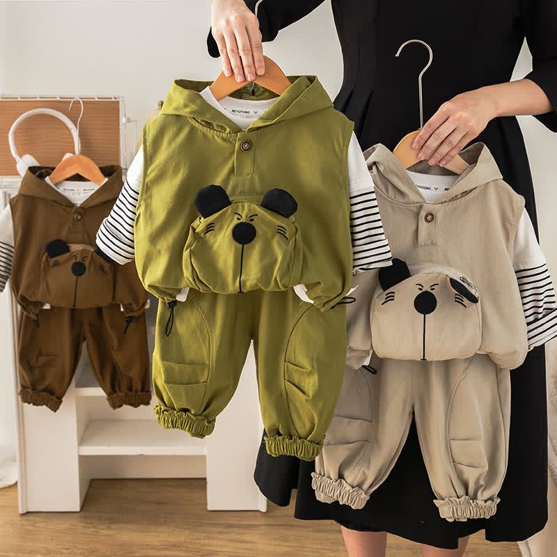 Completo da 3 pezzi per neonato/bambino con orsetto, tasca e cappuccio. - image 1