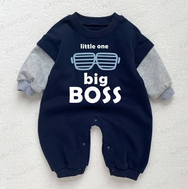 LITTLE ONE BIG BOSS Tutina per neonati e bambini con stampa occhiali e blocchi di colore blu scuro - Blu scuro - 18-24 mesi - image 1