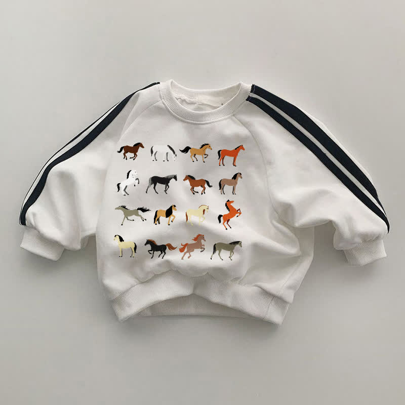 Felpa bianca a maniche a righe nere con motivo Baby Horse - Bianco - 2-3T - image 1