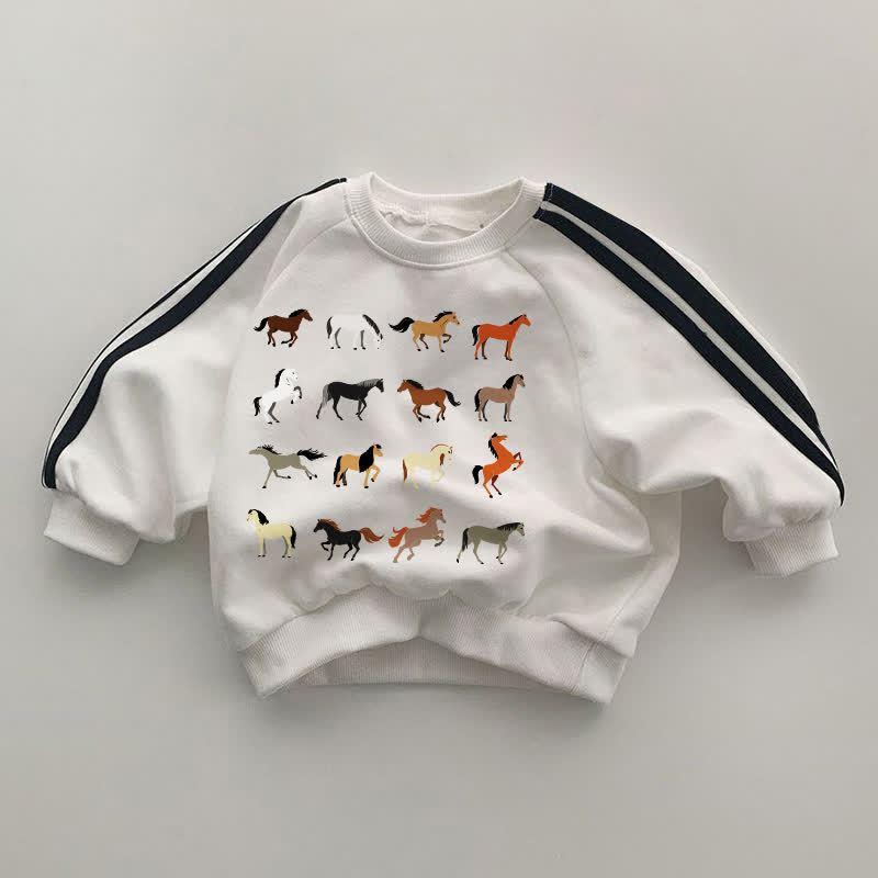 Felpa bianca a maniche a righe nere con motivo Baby Horse - Bianco - 2-3T - image 1