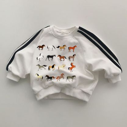 Felpa bianca a maniche a righe nere con motivo Baby Horse - Bianco - 2-3T - image 1