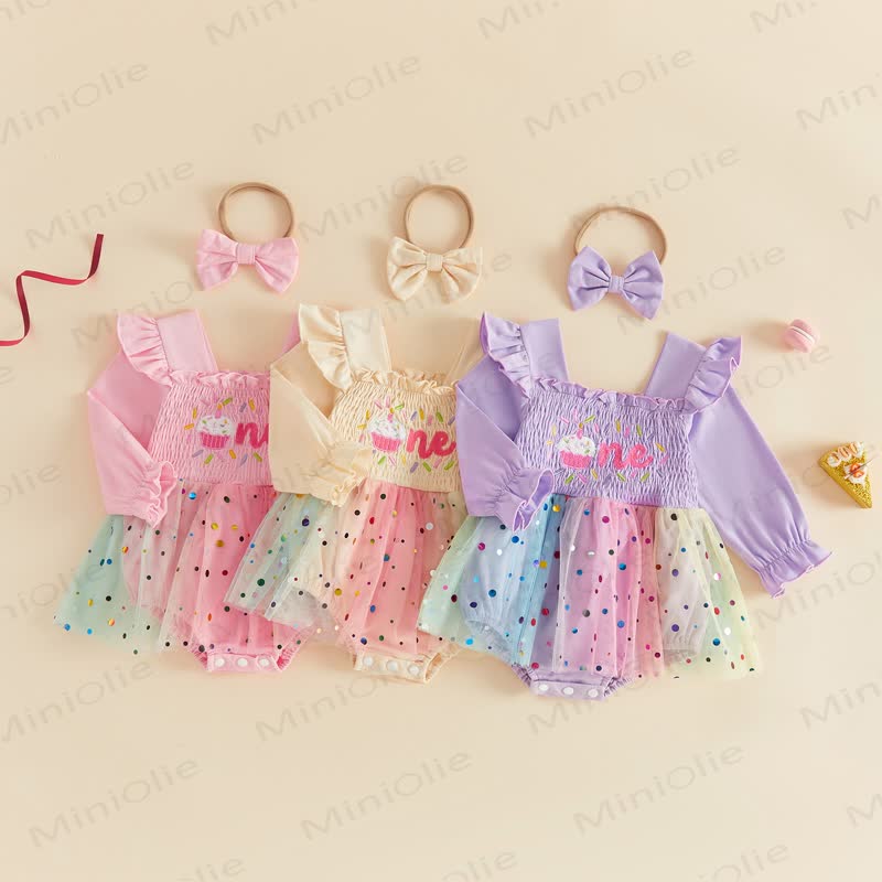 Body da compleanno per bambina in tulle con gonna e fascia per capelli. - image 1