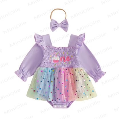 Body da compleanno per bambina in tulle con gonna e fascia per capelli. - Viola - 12-18 mesi - image 12