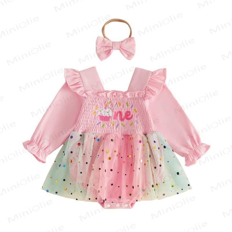 Body da compleanno per bambina in tulle con gonna e fascia per capelli. - Rosa - 12-18 mesi - image 4