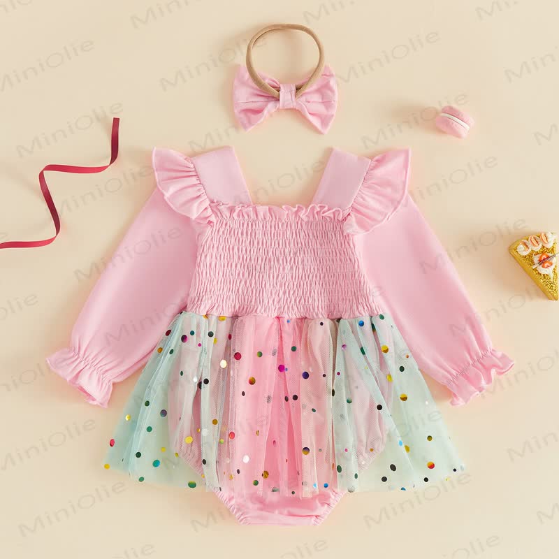 Body da compleanno per bambina in tulle con gonna e fascia per capelli. - image 6