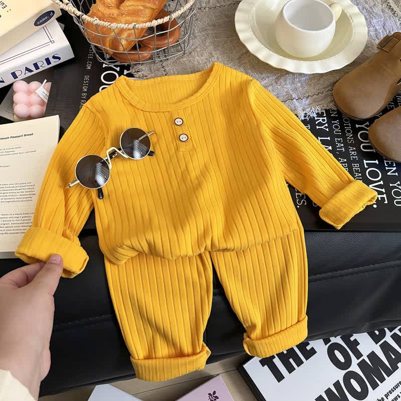 Completo da casa per bambini in maglia tinta unita, modello Henley, composto da due pezzi. - Giallo - 8-9T - image 4