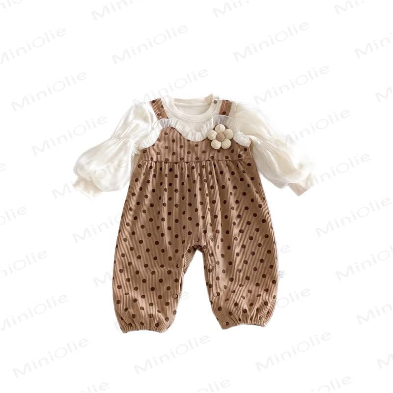 Completo da bambina con stampa a pois e fiori finti, 2 pezzi. - image 11