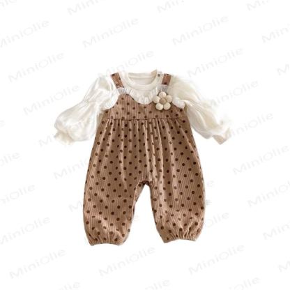 Completo da bambina con stampa a pois e fiori finti, 2 pezzi. - image 11