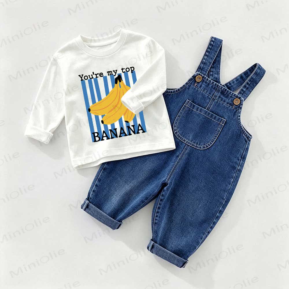 TU SEI LA MIA BANANA PREFERITA Set composto da salopette e maglietta in denim per neonati - Bianco e Blu - 2-3T - image 1