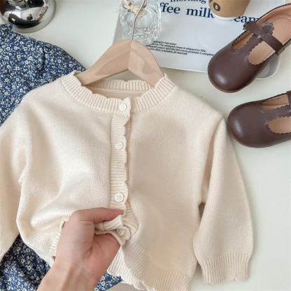 Cardigan beige o vestito a maniche lunghe blu navy con stampa floreale per bambina. - image 4