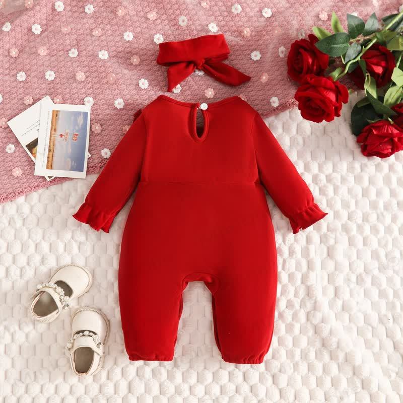 Tutina rossa da neonata con volant e fiocco, completa di fascia per capelli. - image 2
