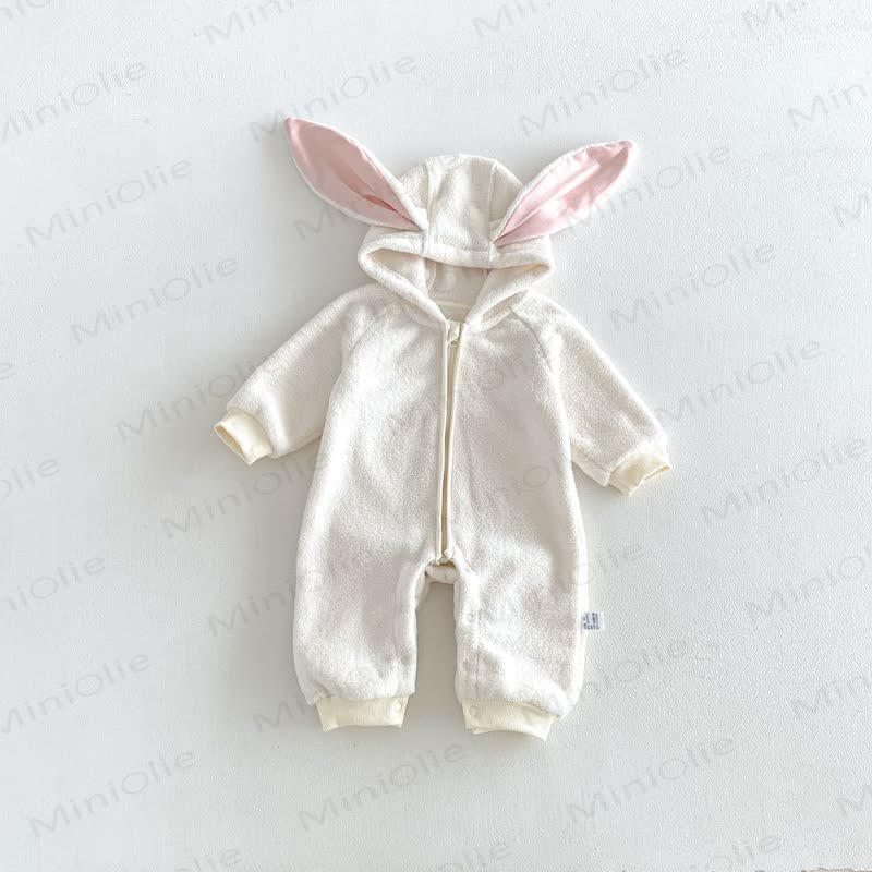 Tutina per neonati in sherpa con cappuccio e cerniera frontale con orecchie da coniglio. - Beige - 18-24 mesi - image 8