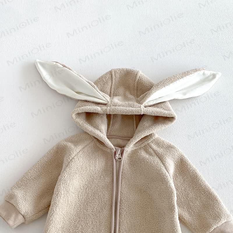 Tutina per neonati in sherpa con cappuccio e cerniera frontale con orecchie da coniglio. - image 18
