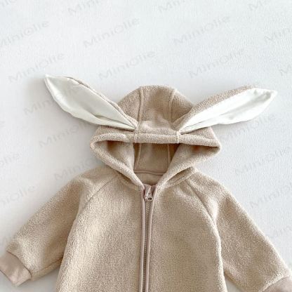 Tutina per neonati in sherpa con cappuccio e cerniera frontale con orecchie da coniglio. - image 18