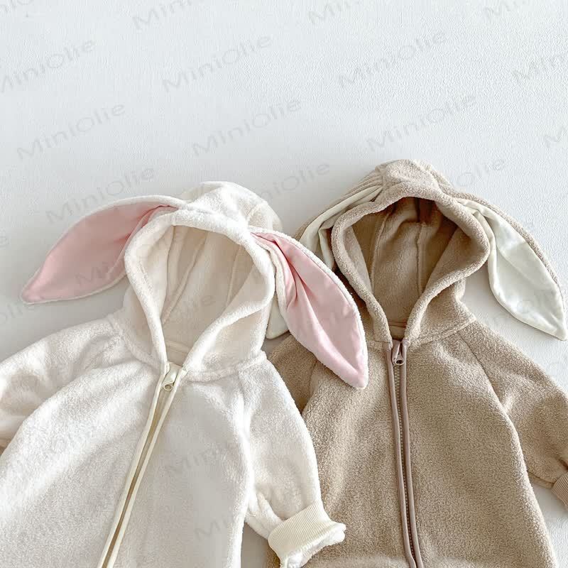 Tutina per neonati in sherpa con cappuccio e cerniera frontale con orecchie da coniglio. - image 13