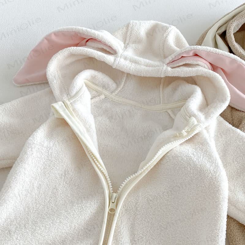 Tutina per neonati in sherpa con cappuccio e cerniera frontale con orecchie da coniglio. - image 11