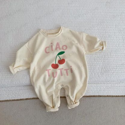 CIAO TUTTI Pagliaccetto beige ciliegia per neonati - Beige - 2-3T - image 1