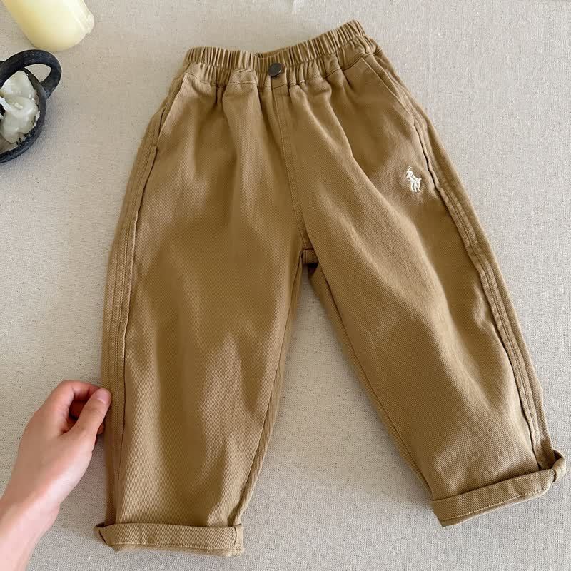 Pantaloni casual da bambino con tasche e stampa di animali dei cartoni animati - Cachi - 6.5-8T - image 4