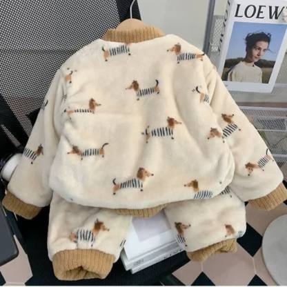 Completo da casa per bambini composto da giacca e pantaloni in morbido peluche con stampa animalier, composto da 2 pezzi. - image 7