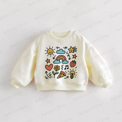 Felpa per neonati e bambini piccoli con sole, arcobaleno e pizza color crema - Crema - 3-5T - image 1