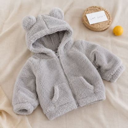 Giacca con zip a orecchie d'orso per neonati e bambini piccoli in sherpa - Grigio - 4-5T - image 8