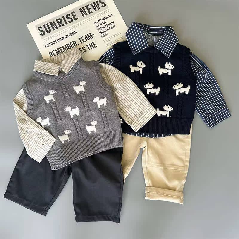 Gilet o pantaloni in maglia jacquard per neonati e bambini piccoli con stampa di cuccioli. - image 6