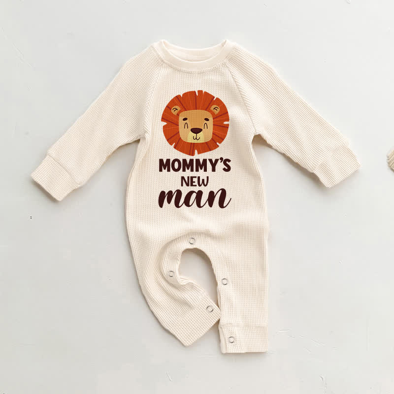 MAMMA'S NEW MAN Baby Lion Print Beige Waffle Romper - Beige - 18-24 mesi - image 1