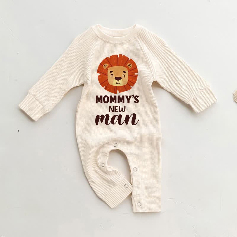 MAMMA'S NEW MAN Baby Lion Print Beige Waffle Romper - Beige - 18-24 mesi - image 1