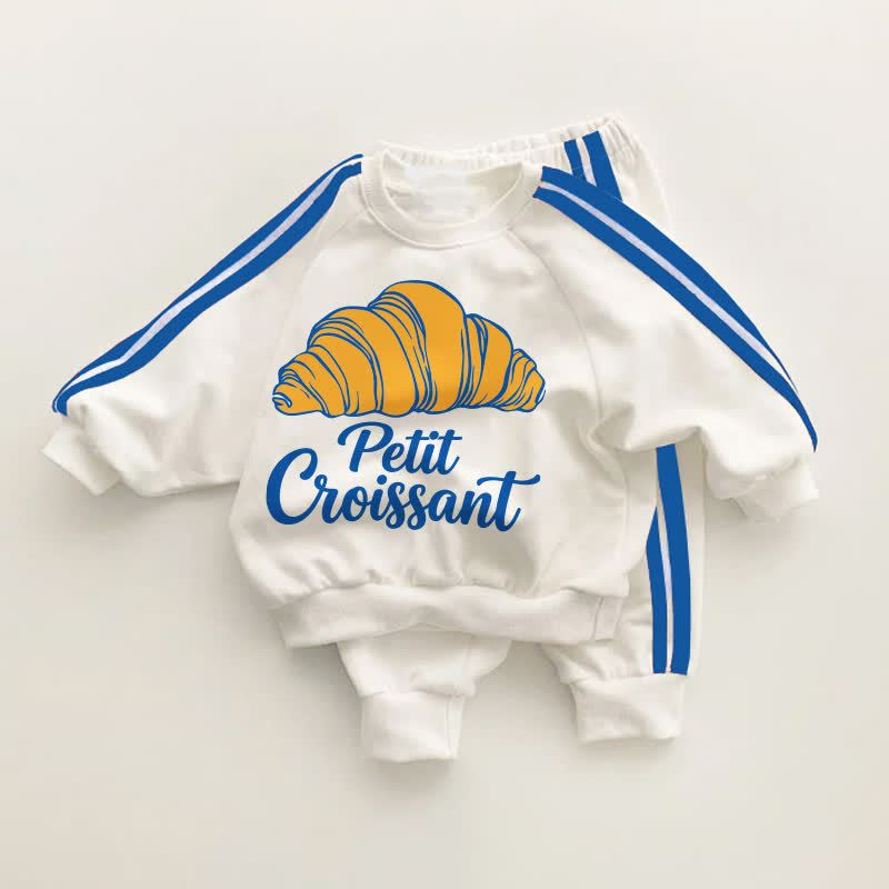 Set da 2 pezzi PETIT CROISSANT con stampa di pappa per neonati e righe blu. - Bianco e Blu - 3-5T - image 1