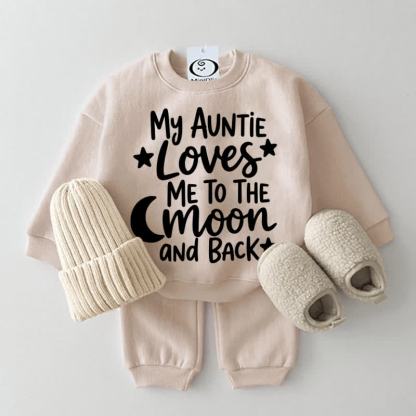 Set di 2 pezzi con felpa per neonati "MIA ZIA MI VUOLE BENE FINO ALLA LUNA E RITORNO" - Beige - 2-3T - image 1
