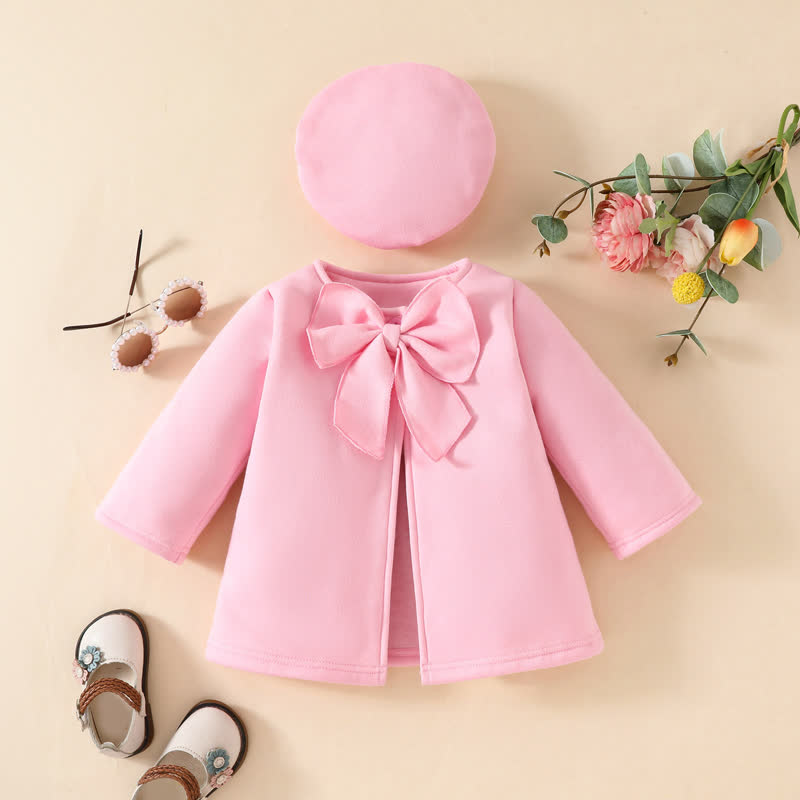 Cappotto a tinta unita con fiocco e berretto per bambina. - Rosa - 3 anni - image 3